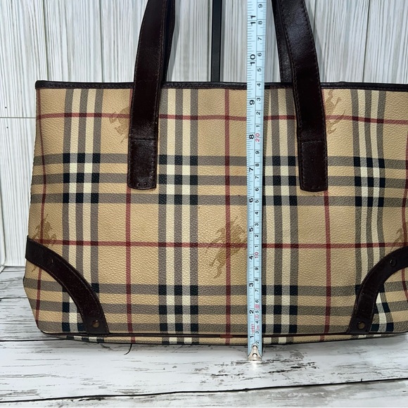 Burberry London Tote Bag Nova Check Plaid Canvas Leather Trim Shoulder Bag - Picture 6 of 16